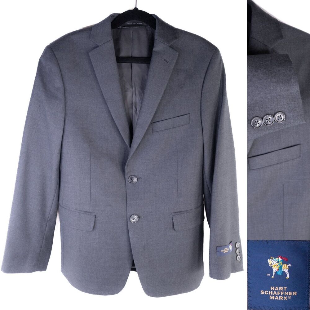 Hart Schaffner Marx Wool Blazer Jacket Kids Boys Gray Solid Lined Size 12